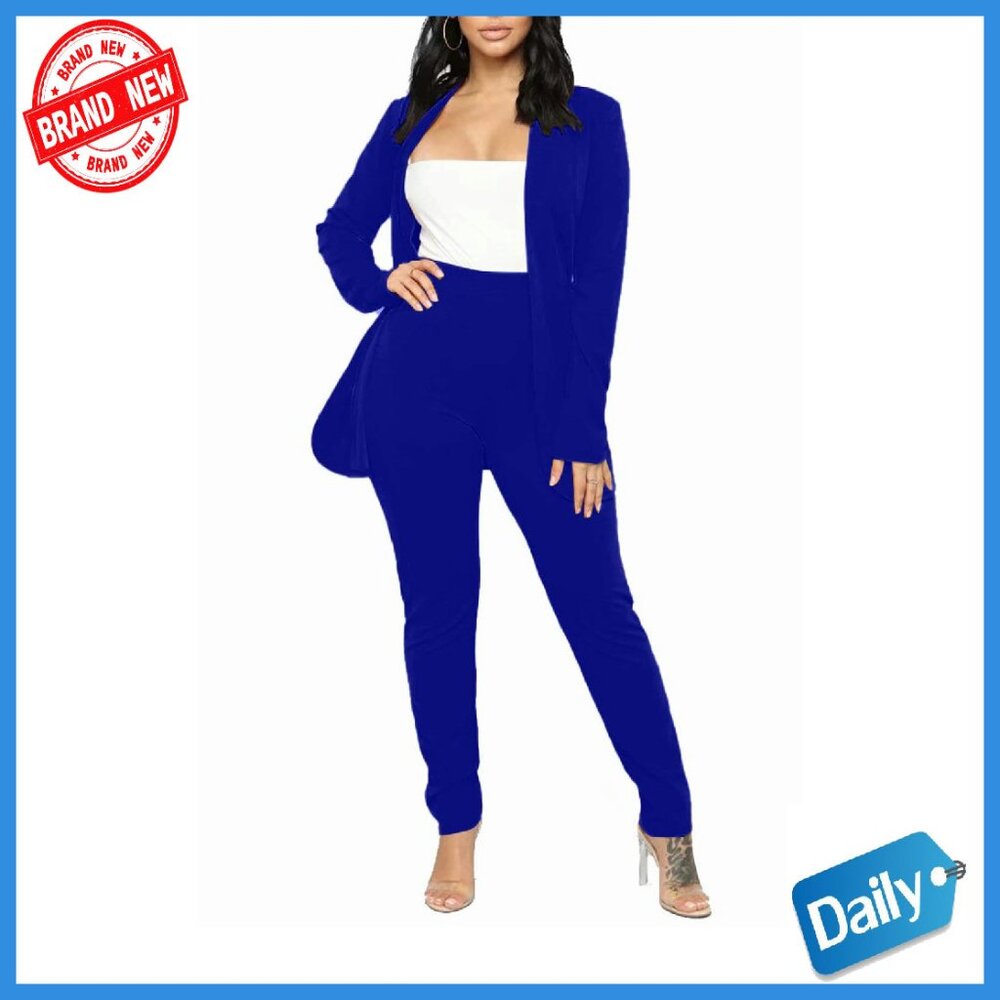 New Women's 2-Piece Blazer Pant Suit Set, Slim Fit, Polyester Spandex- med